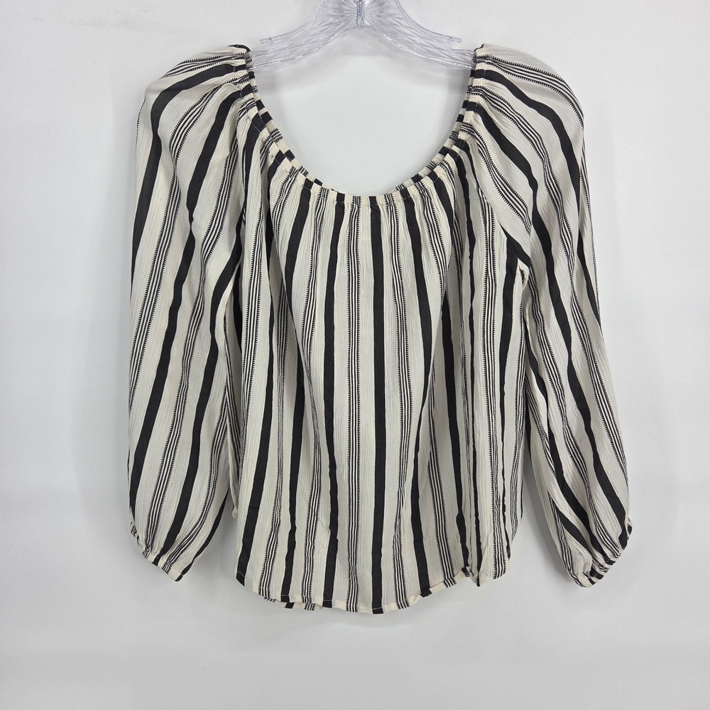 Billabong Off The Shoulder Top S White Black Striped Boho Peasant Blouse Beachy